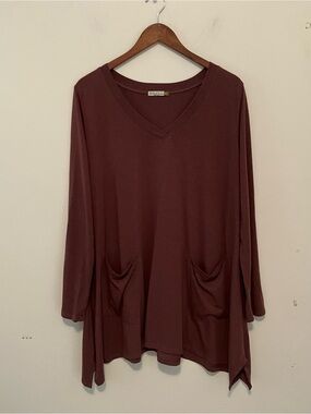 Chalet Womens Tunic Top XL Cotton Long Sleeve Purple Pockets Artsy Lagenlook
